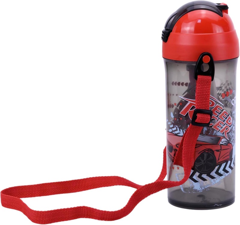 Herevin 610ml Speed Racer Printed School Bottle with Straw - BPA-Free Water Bottle Made from PP, TPE, Silicone & Stainless Steel – Leak-Proof & Durable Sipper Bottle for Kids - Image 1